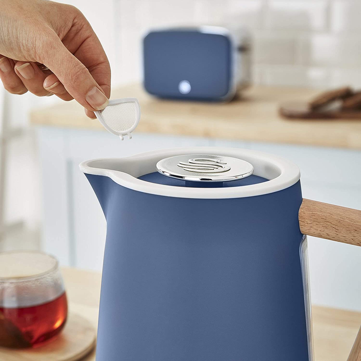 Swan Nordic Rapid Boil Kettle, Wood Effect Handle, Blue