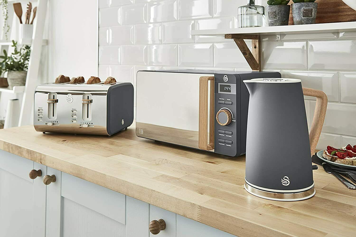 Swan Nordic Rapid Boil Jug Kettle, Wood Effect Handle, Slate Grey