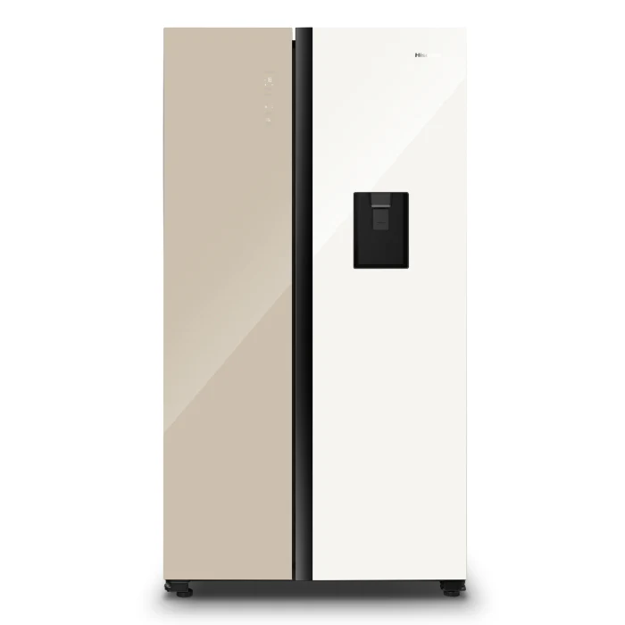 Hisense 508L SBS Fridge Water Dispenser White And Khaki Glass H670SDK-WD