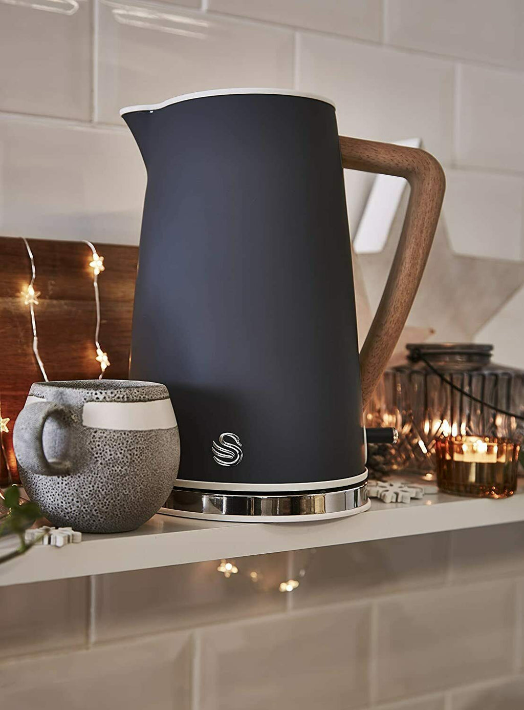Swan Nordic Rapid Boil Jug Kettle, Wood Effect Handle, Slate Grey