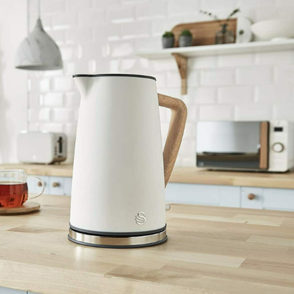 Swan Nordic Rapid Boil Jug Kettle, Wood Effect Handle, Cotton White