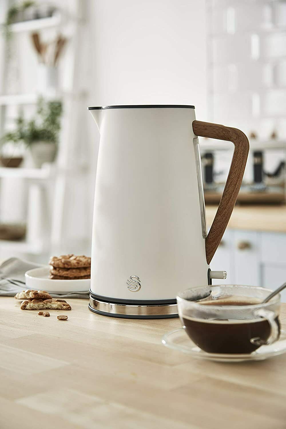 Swan Nordic Rapid Boil Jug Kettle, Wood Effect Handle, Cotton White